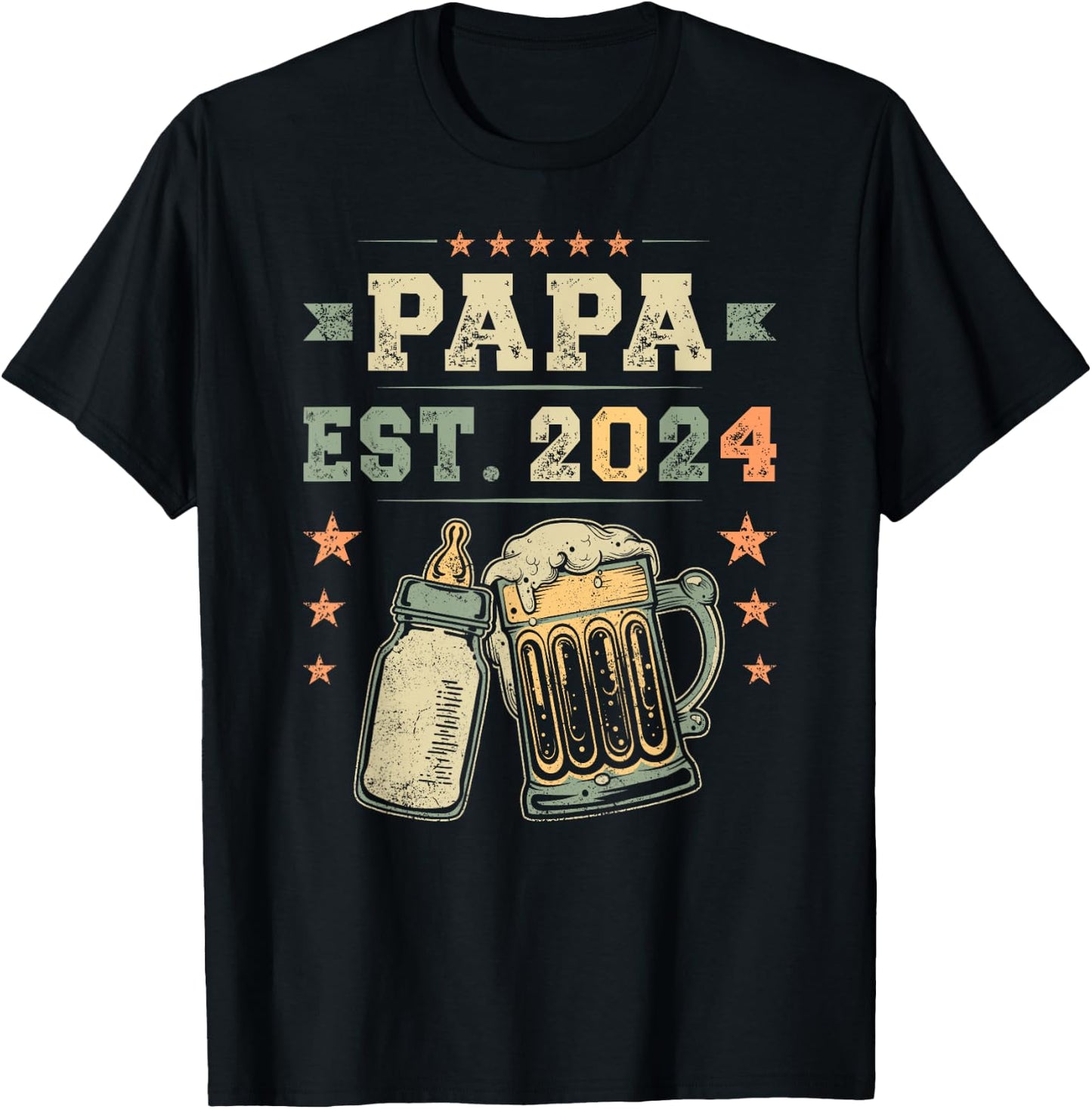 Papa Est. 2024, Neuer Vater, Junger Papa, Erstes Mal Papa T-Shirt - T-Shirt | Black