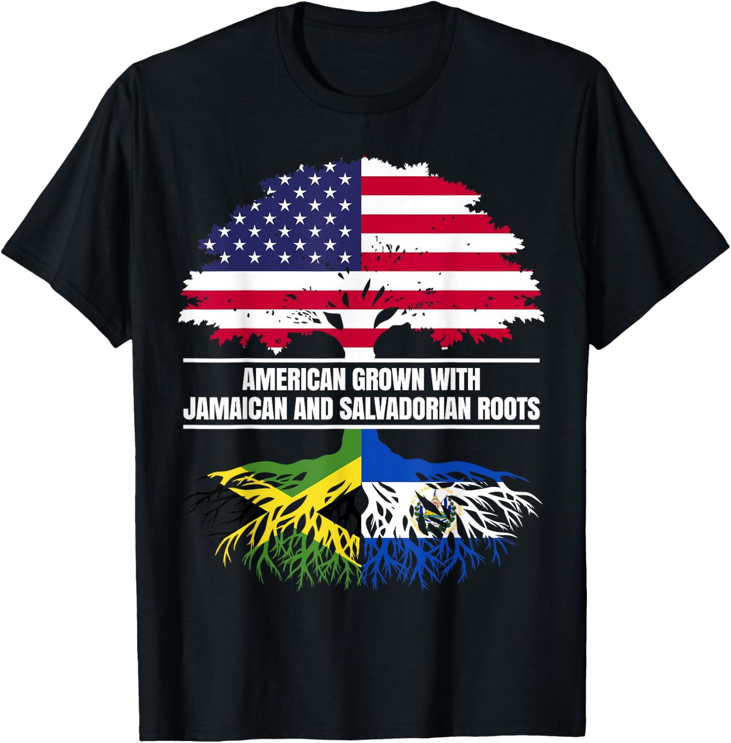 American Grown with Flag Heritage Jamaican Salvadorian Roots T-Shirt - T-Shirt | Black