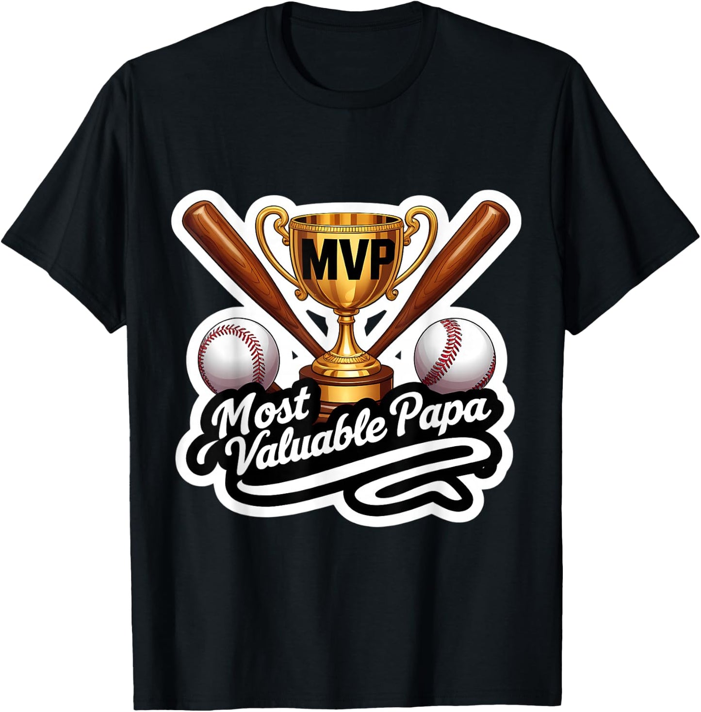 Most Valuable Papa Baseball Dad Coach Player Father's Day T-Shirt - T-Shirt | Black