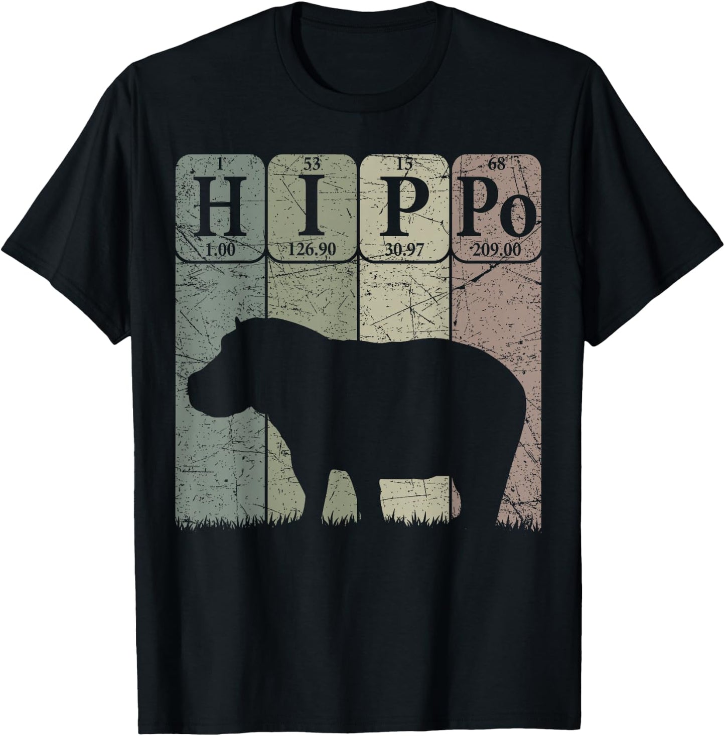 Hippo Periodic Table Elements Rhino Lover Hippopotamus Retro T-Shirt - T-Shirt | Black