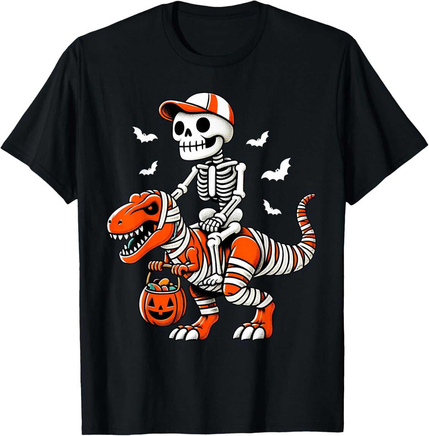 Cool Skeleton T Rex Dino Mummy Toddler Boy Halloween Boy Kid T-Shirt - T-Shirt | Black