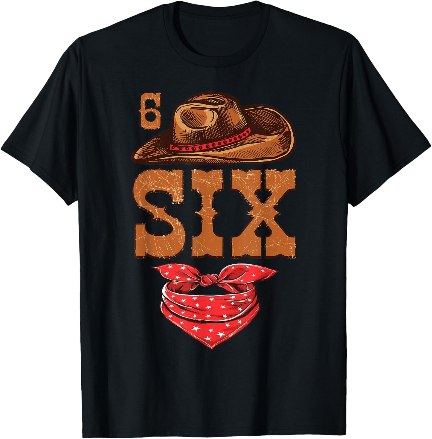 6 Years Old Boys Girls Western 6th Birthday Cowboy Cowgirl T-Shirt - T-Shirt | Black