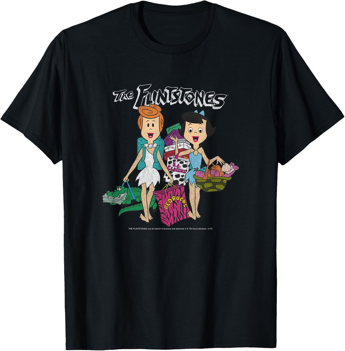 The Flintstones Betty Rubble & Wilma Flintstone Shopping Small T-Shirt - T-Shirt | Black