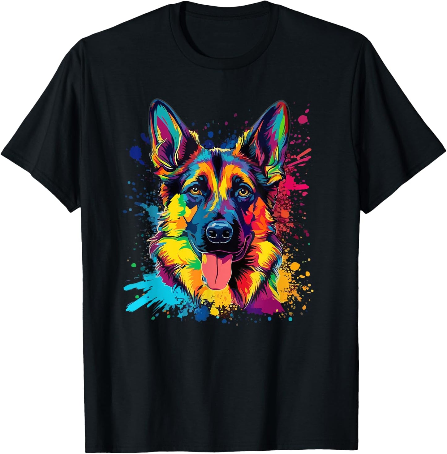 German Shepherd Dog Vintage Abstract Art Portrait Graphic T-Shirt - T-Shirt | Black