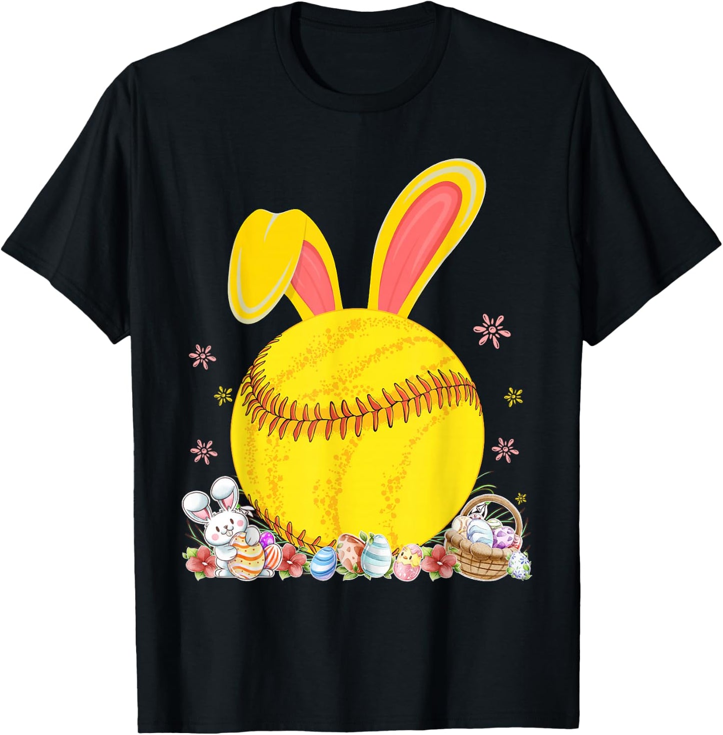 Bunny Softball Easter Eggs Softball Player Easter Day T-Shirt - T-Shirt | Black