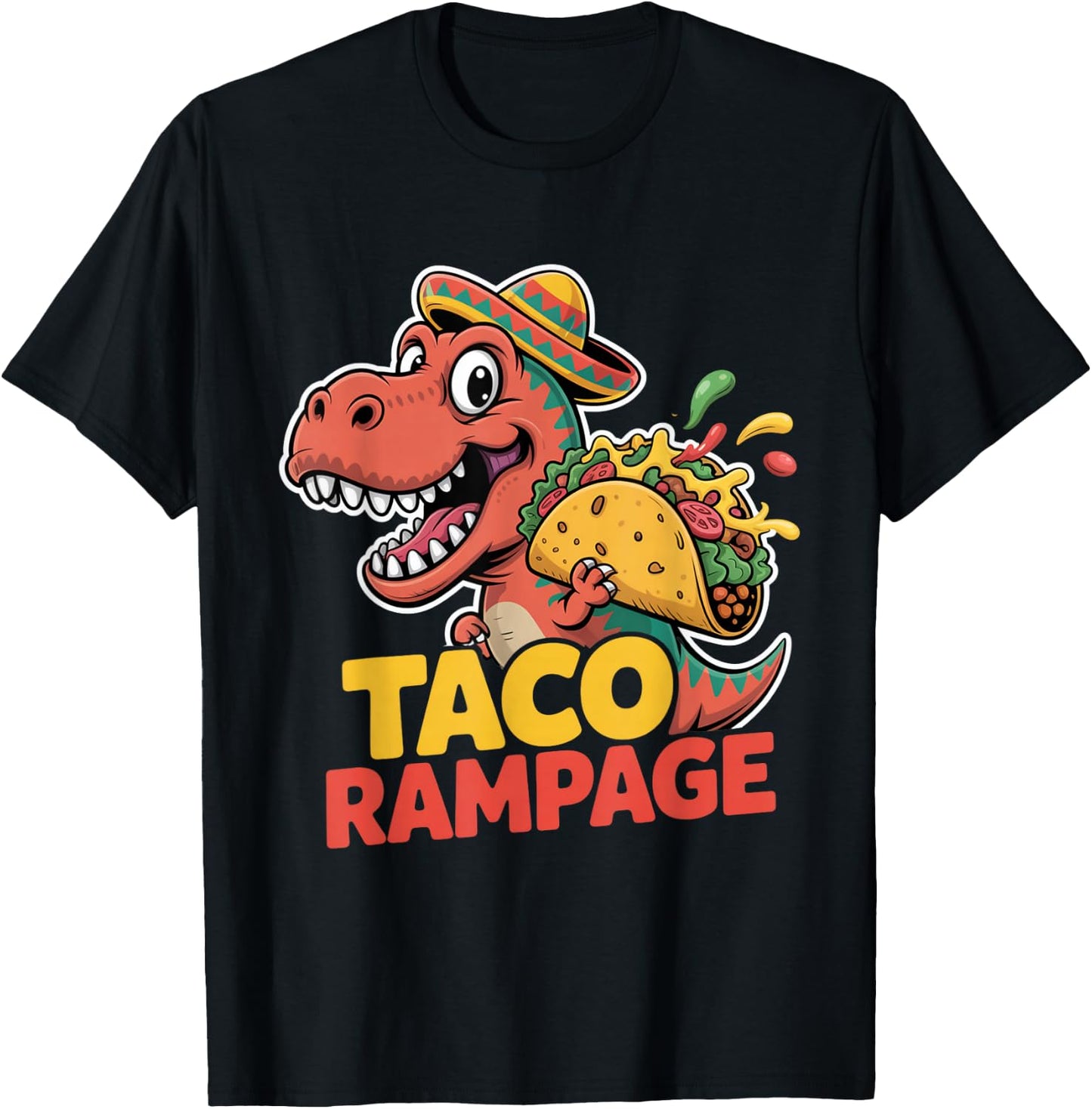 T Rex Taco Rampage Cinco De Mayo Funny Dino T-Shirt - T-Shirt | Black