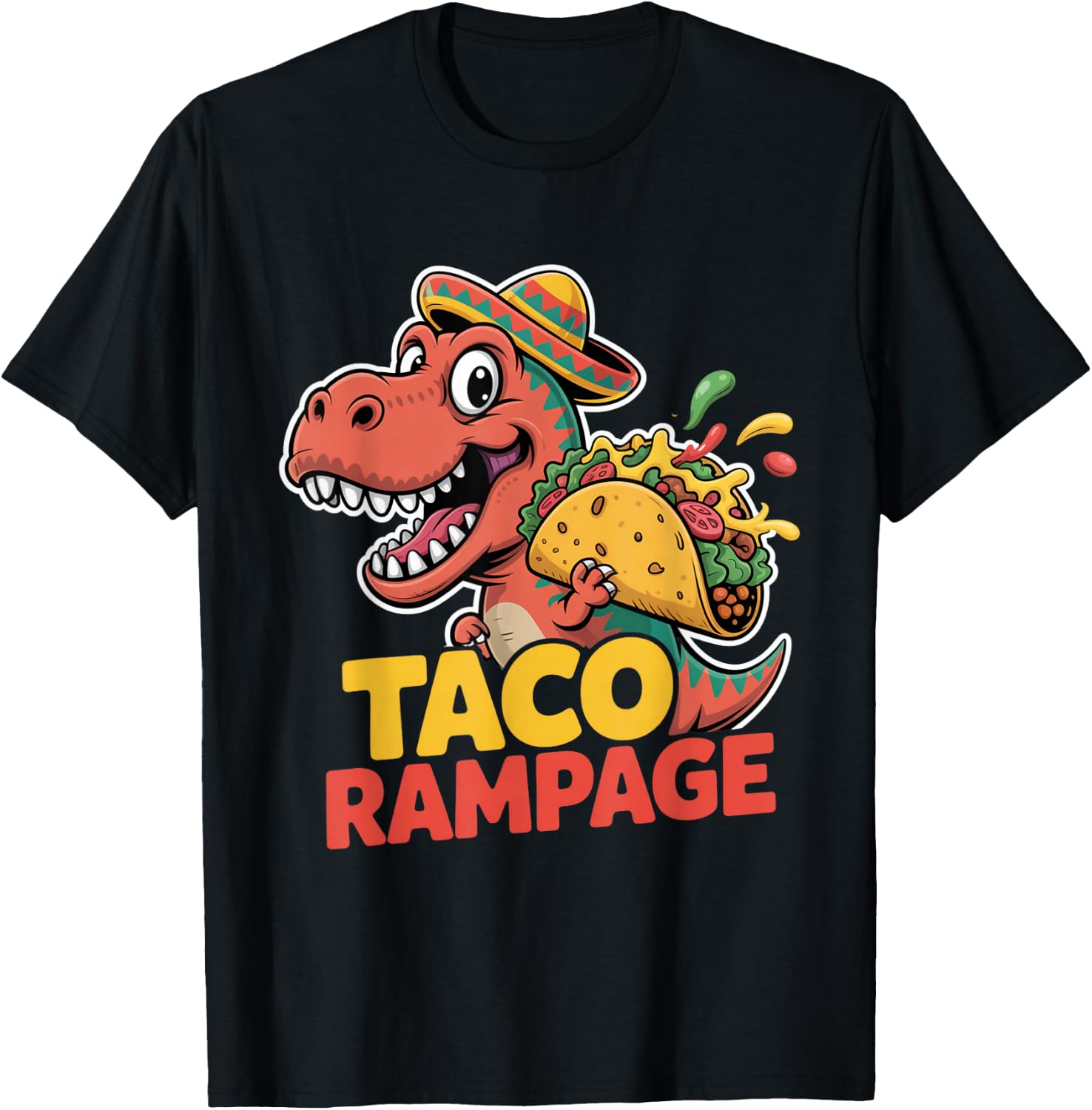 T Rex Taco Rampage Cinco De Mayo Funny Dino T-Shirt - T-Shirt | Black