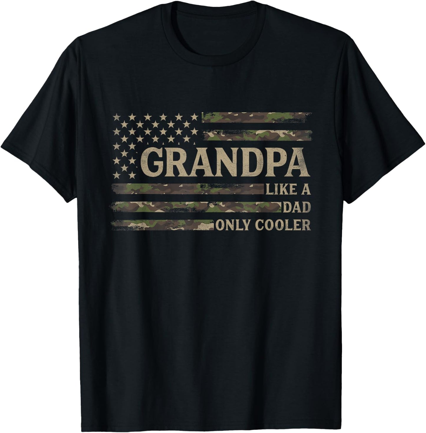 Grandpa Like A Dad Only Cooler Father's Day Camo USA Flag T-Shirt - T-Shirt | Black
