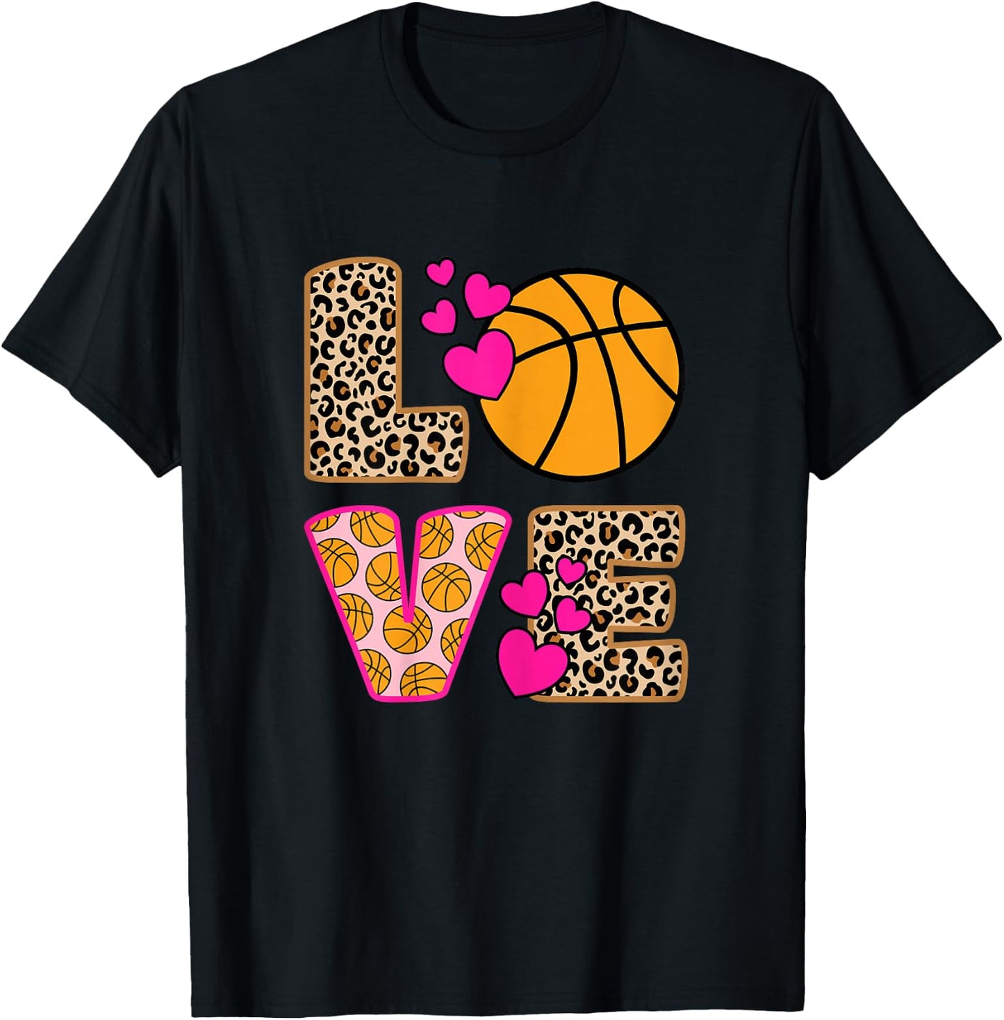 Cute Leopard Print Basketball Hoop Girls , black, s T-Shirt - T-Shirt | Black