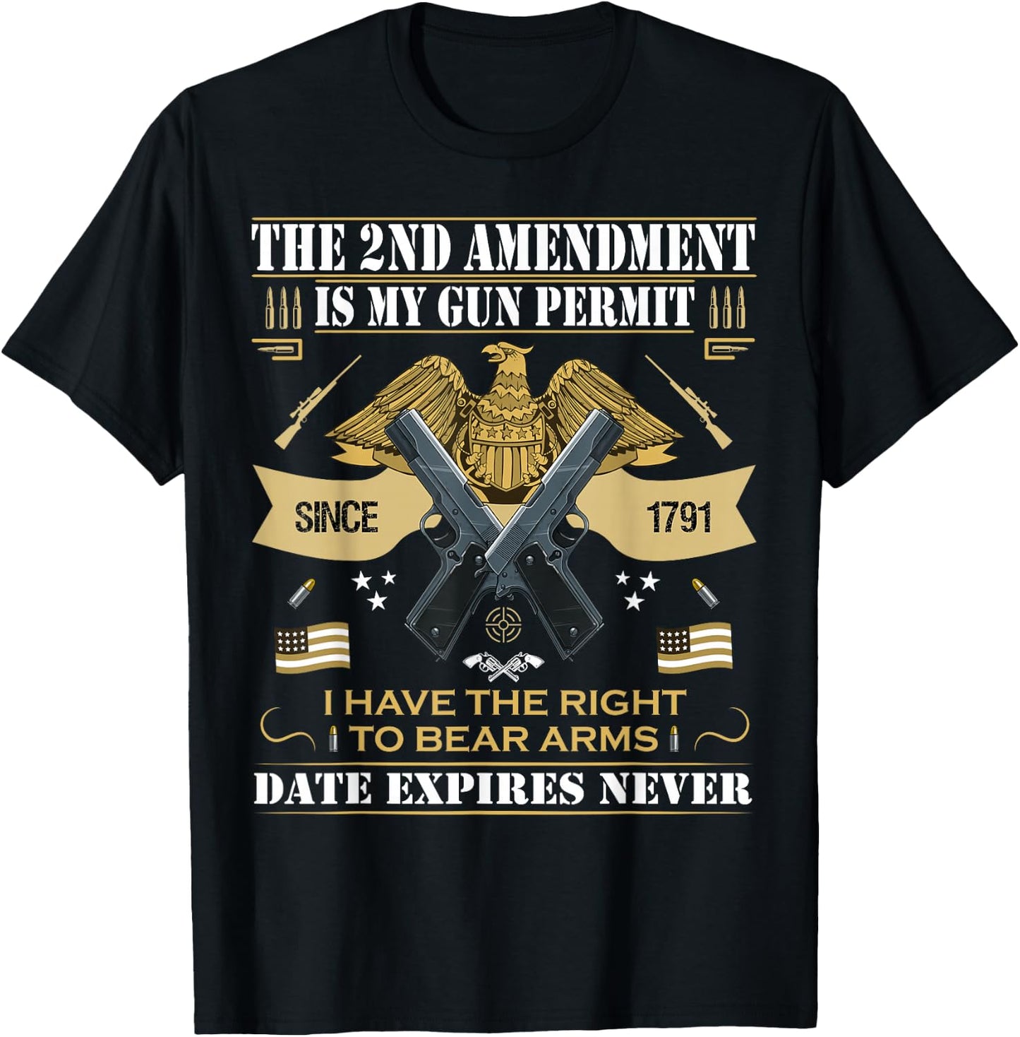 Pro Gun Second Amendment is My Gun Permit USA American Flag T-Shirt - T-Shirt | Black