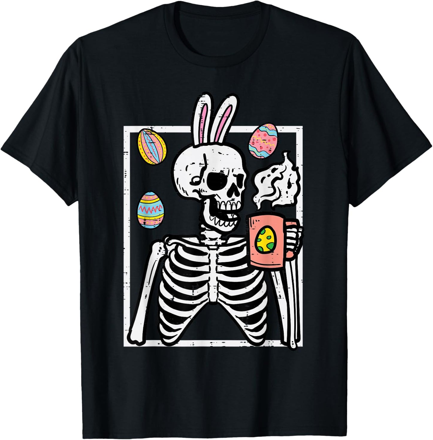 Easter Skeleton Bunny Coffee Rabbit Men Women Kids Teens T-Shirt - T-Shirt | Black