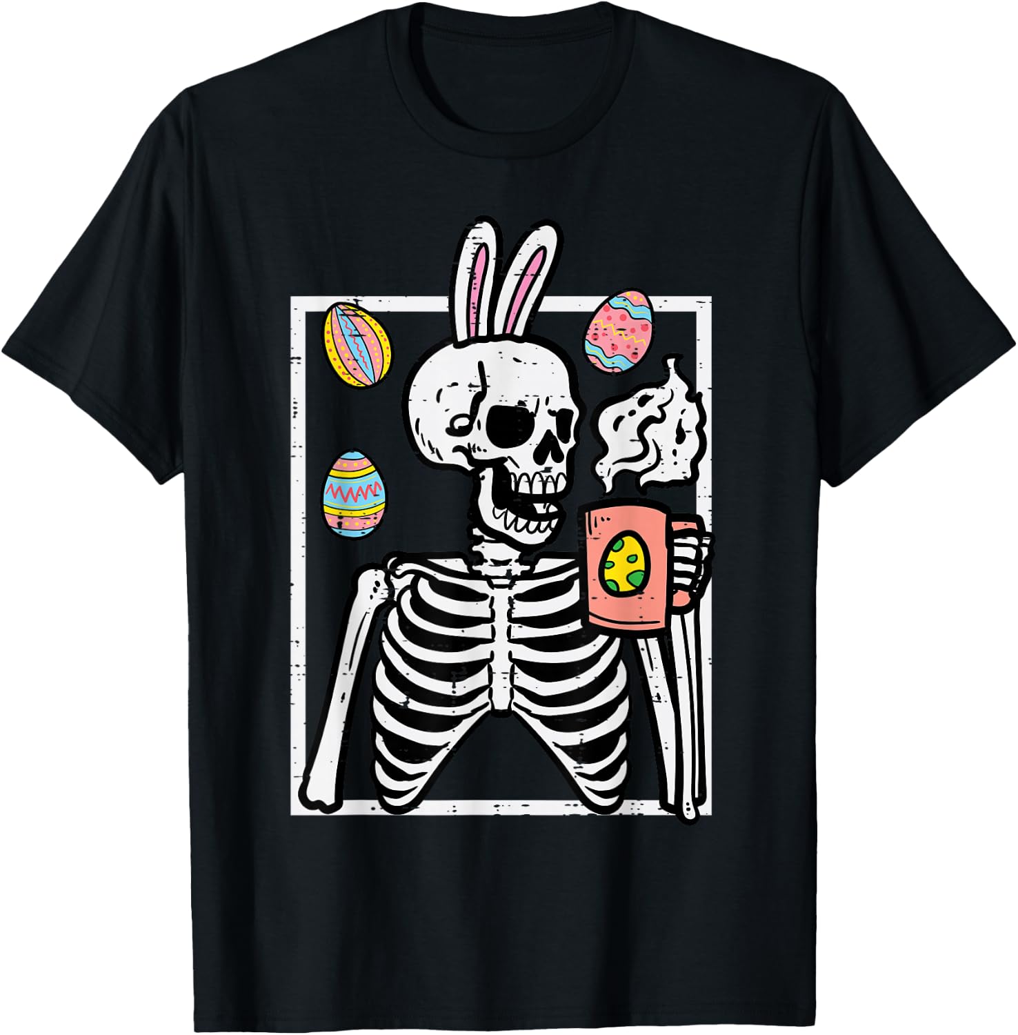 Easter Skeleton Bunny Coffee Rabbit Men Women Kids Teens T-Shirt - T-Shirt | Black
