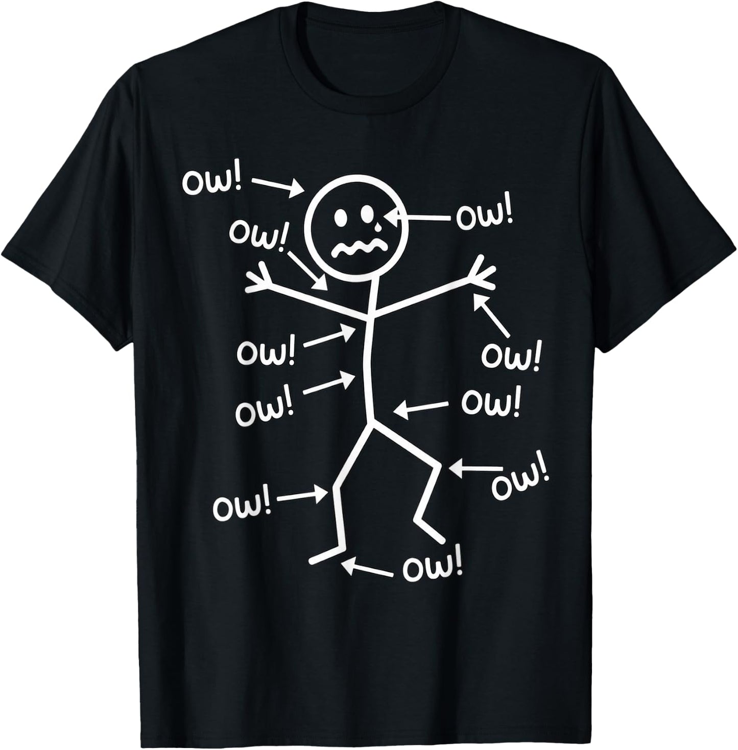 Ow Ow Ow Funny Chronic Pain Awareness Comedy Stick Character T-Shirt - T-Shirt | Black