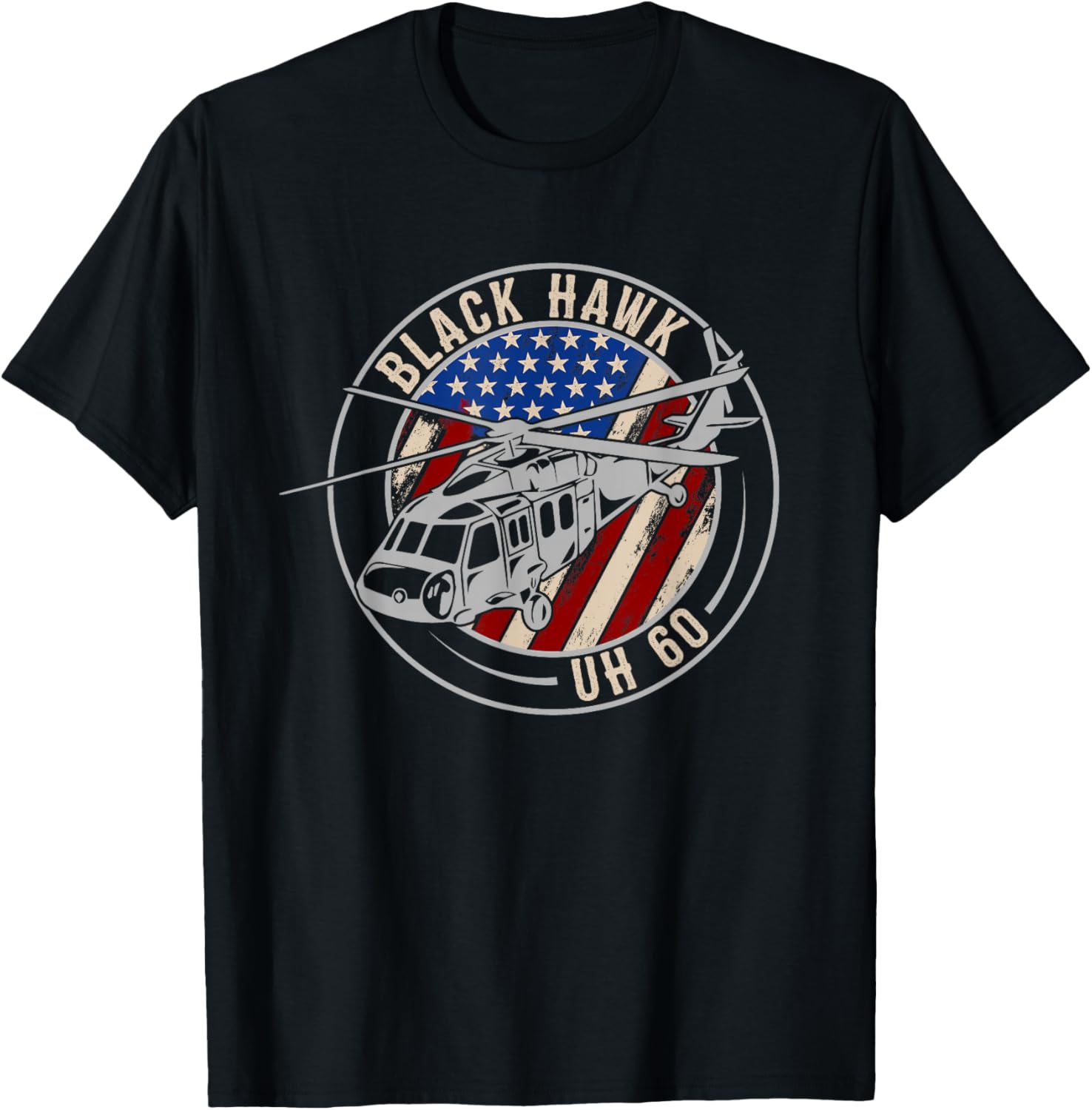 Patriotic USA Flag Military Helicopter UH-60 Black Hawk T-Shirt - T-Shirt | Black