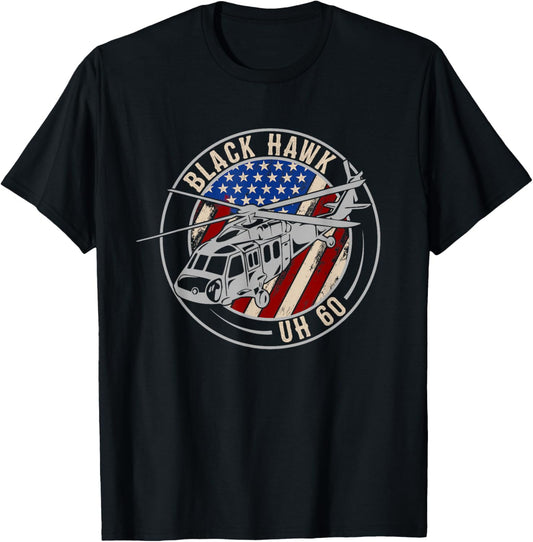 Patriotic USA Flag Military Helicopter UH-60 Black Hawk T-Shirt - T-Shirt | Black