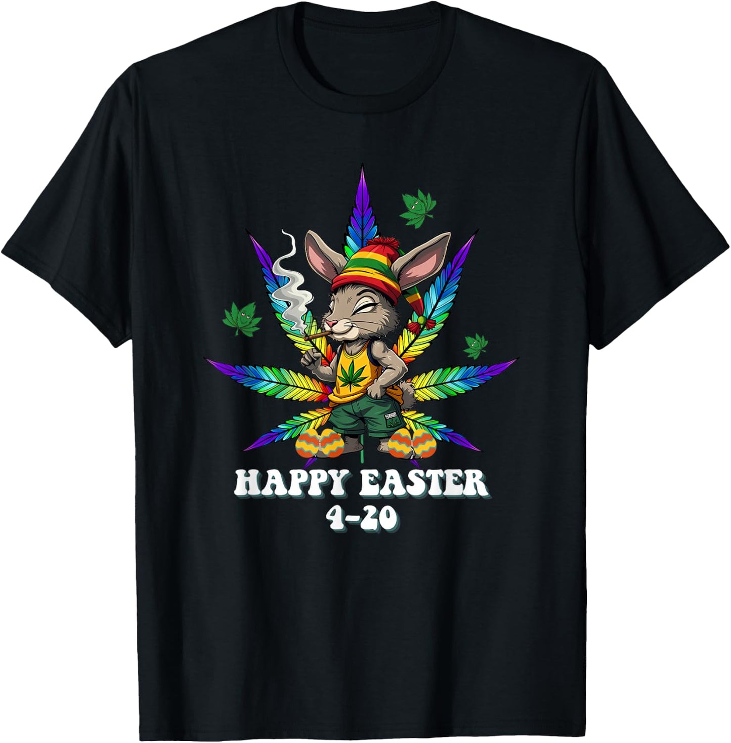 Stoned Easter Bunny With Joint 4/20 Marijuana Easter 420 T-Shirt - T-Shirt | Black