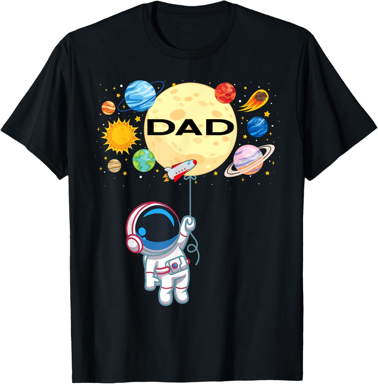 Dad of The Birthday Boy Astronaut Space Planets Family T-Shirt - T-Shirt | Black