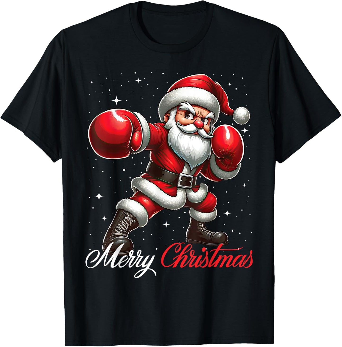 Santa Claus Boxing Boxer Martial Arts Merry Christmas Snow T-Shirt - T-Shirt | Black