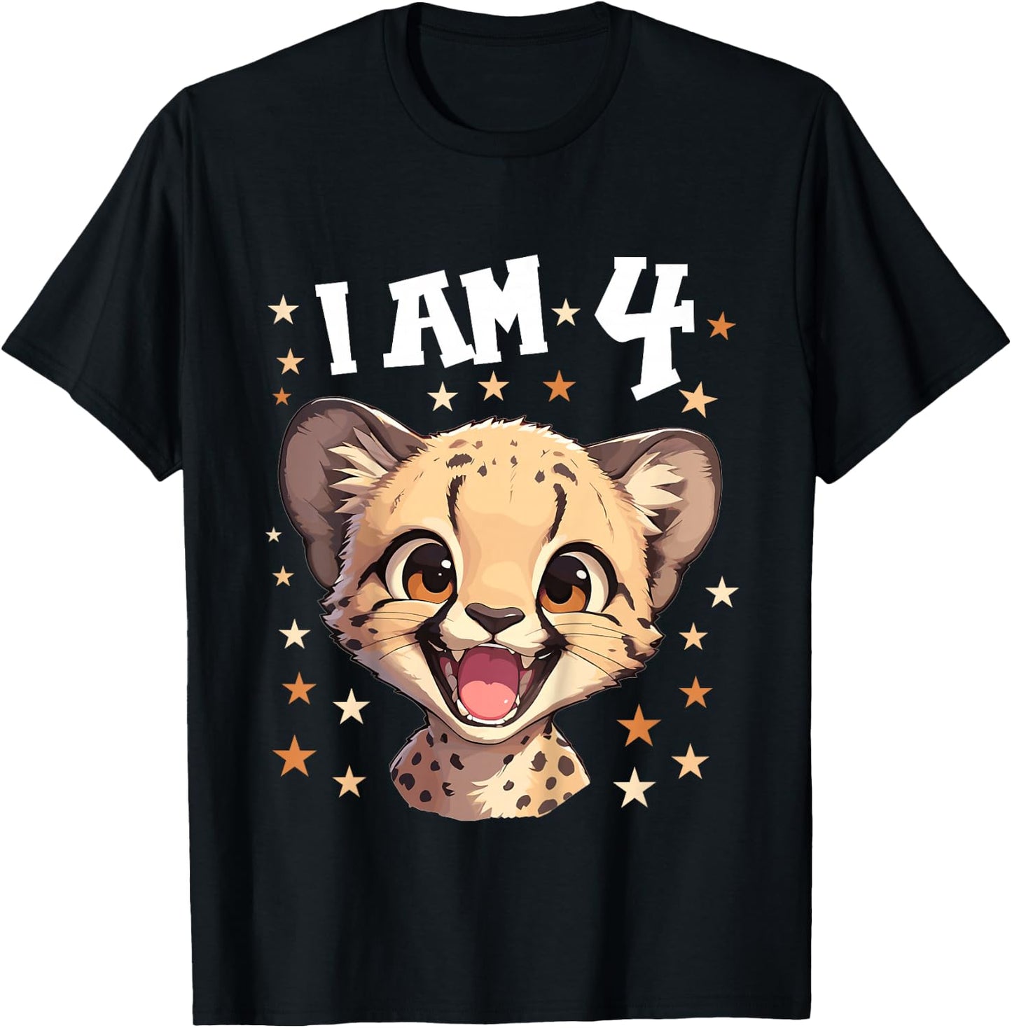 Kids 4 Years old 4 birthday Cheetahs Boy Girl Cheetah T-Shirt - T-Shirt | Black