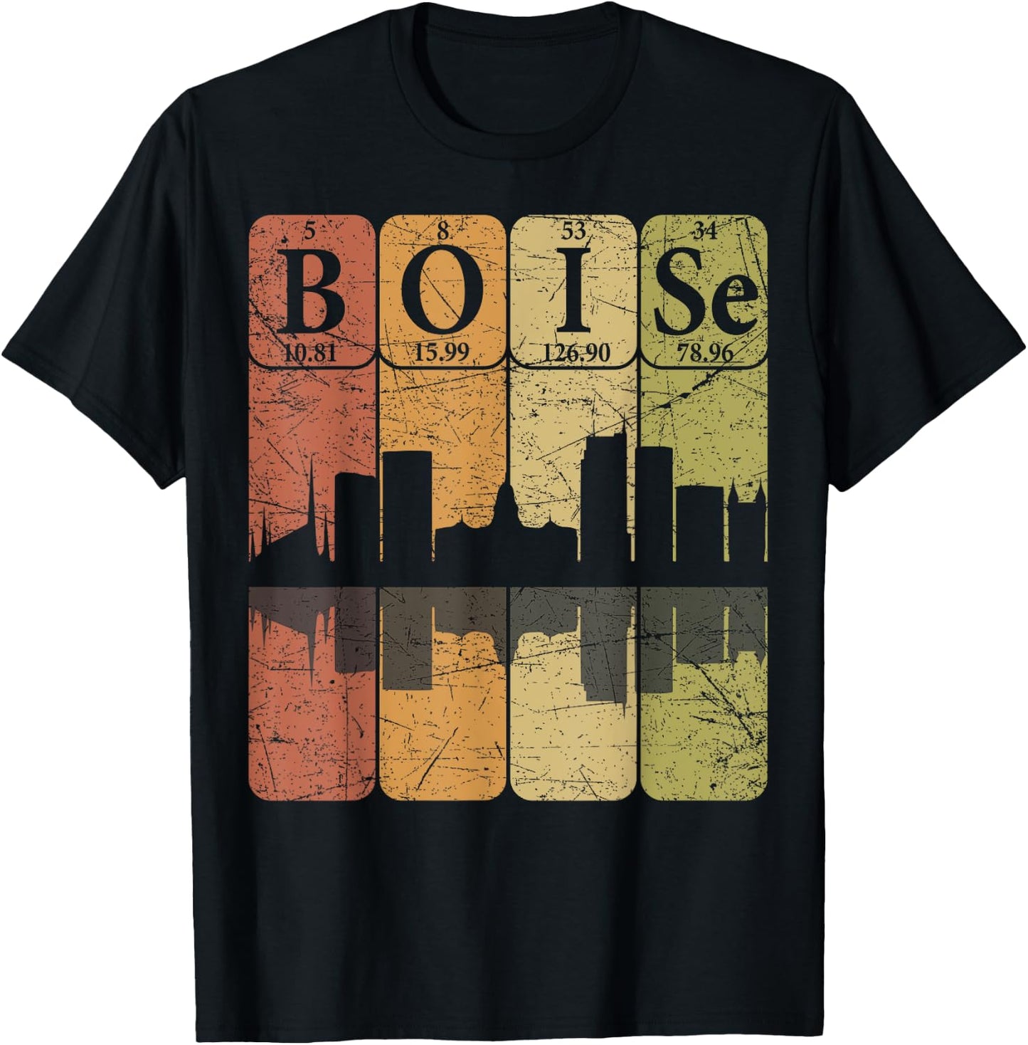 Boise Periodic Table Elements Boise Idaho Skyline Retro T-Shirt - T-Shirt | Black