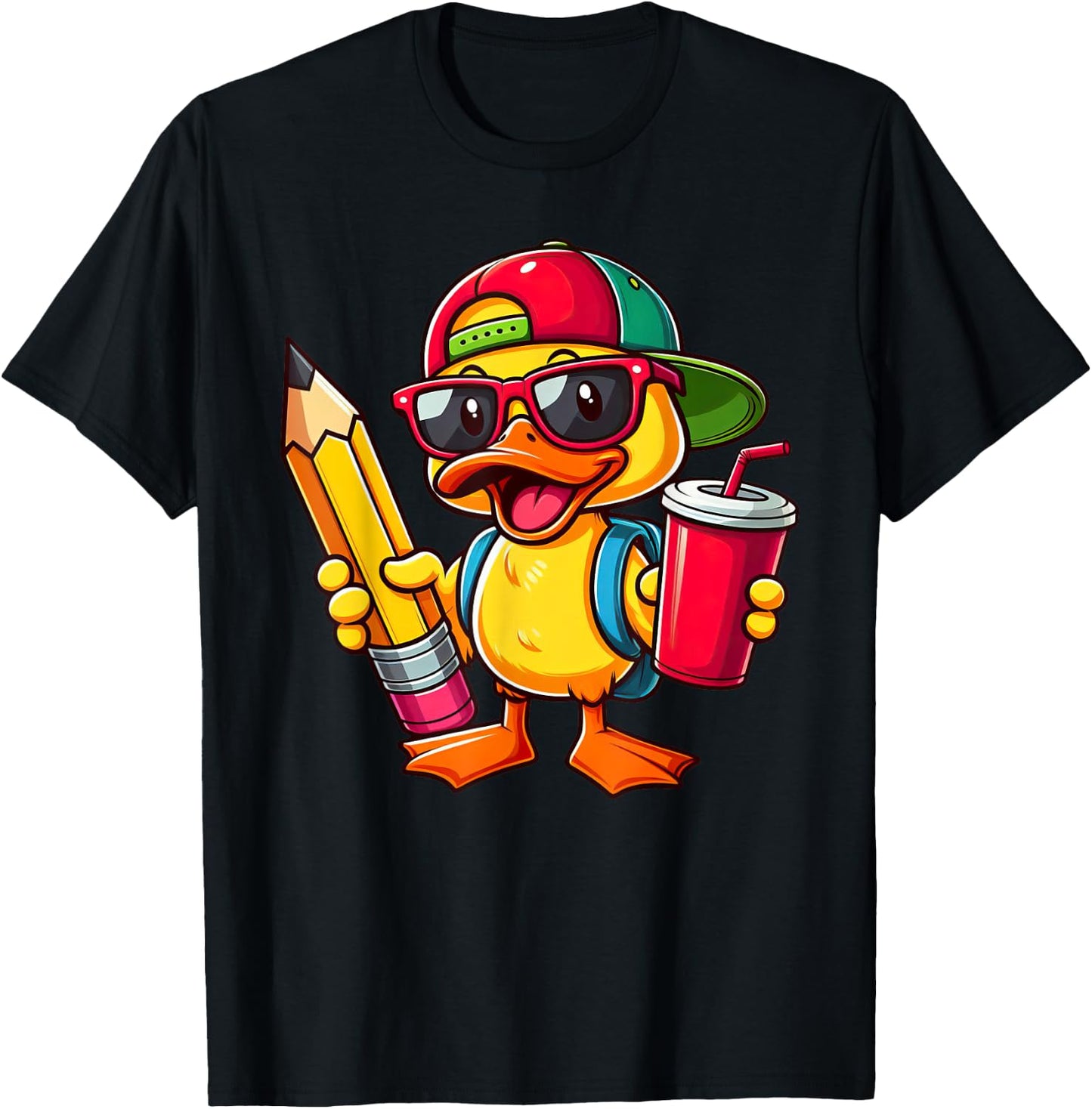 Cute Duck Lover Pencil Back to School Kids Boys Girls T-Shirt - T-Shirt | Black