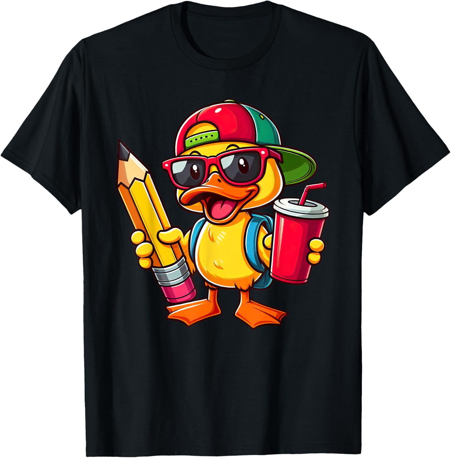 Cute Duck Lover Pencil Back to School Kids Boys Girls T-Shirt - T-Shirt | Black