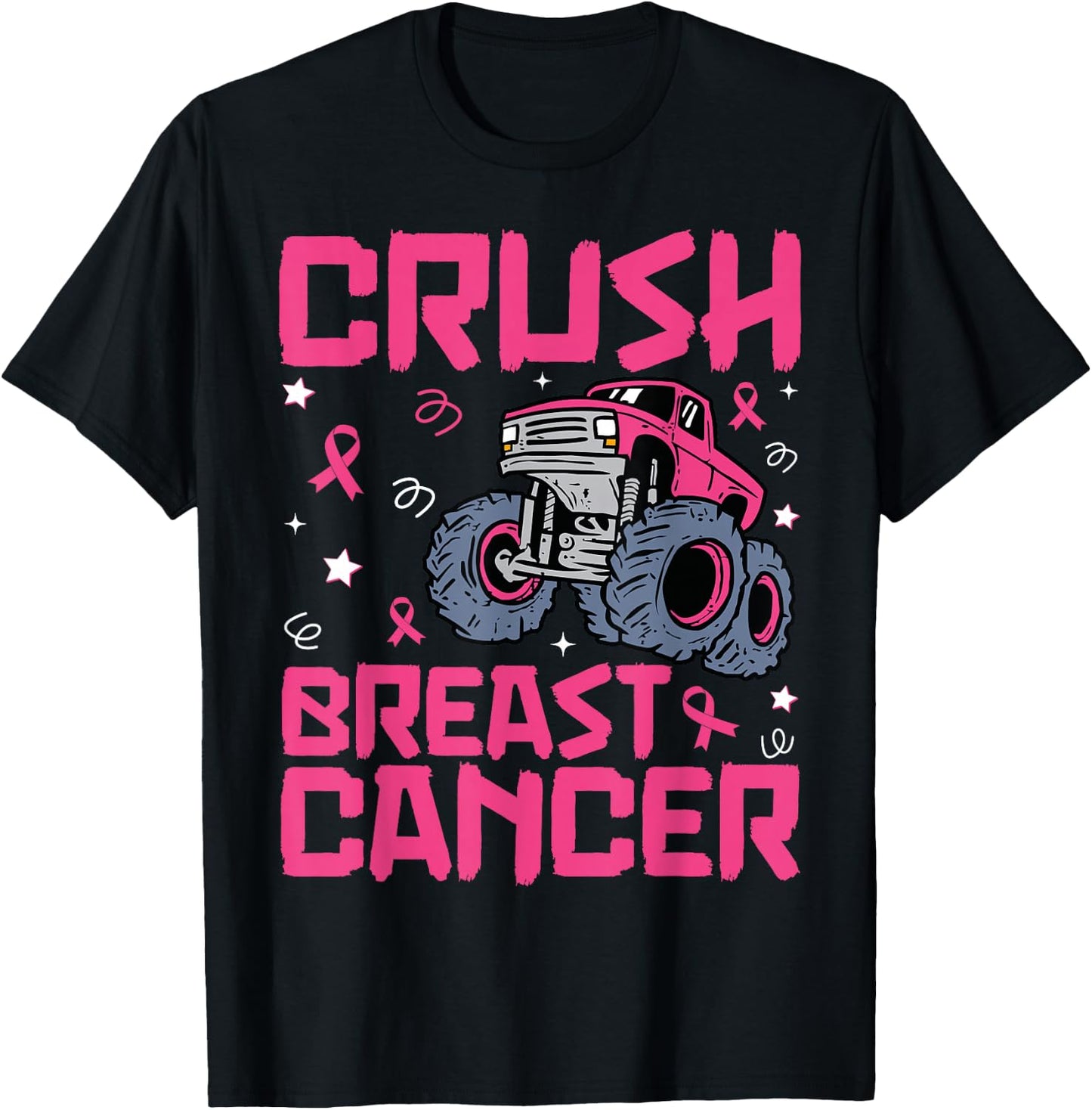 Crush Breast Cancer Awareness Monster Truck kids Boys Girls T-Shirt - T-Shirt | Black