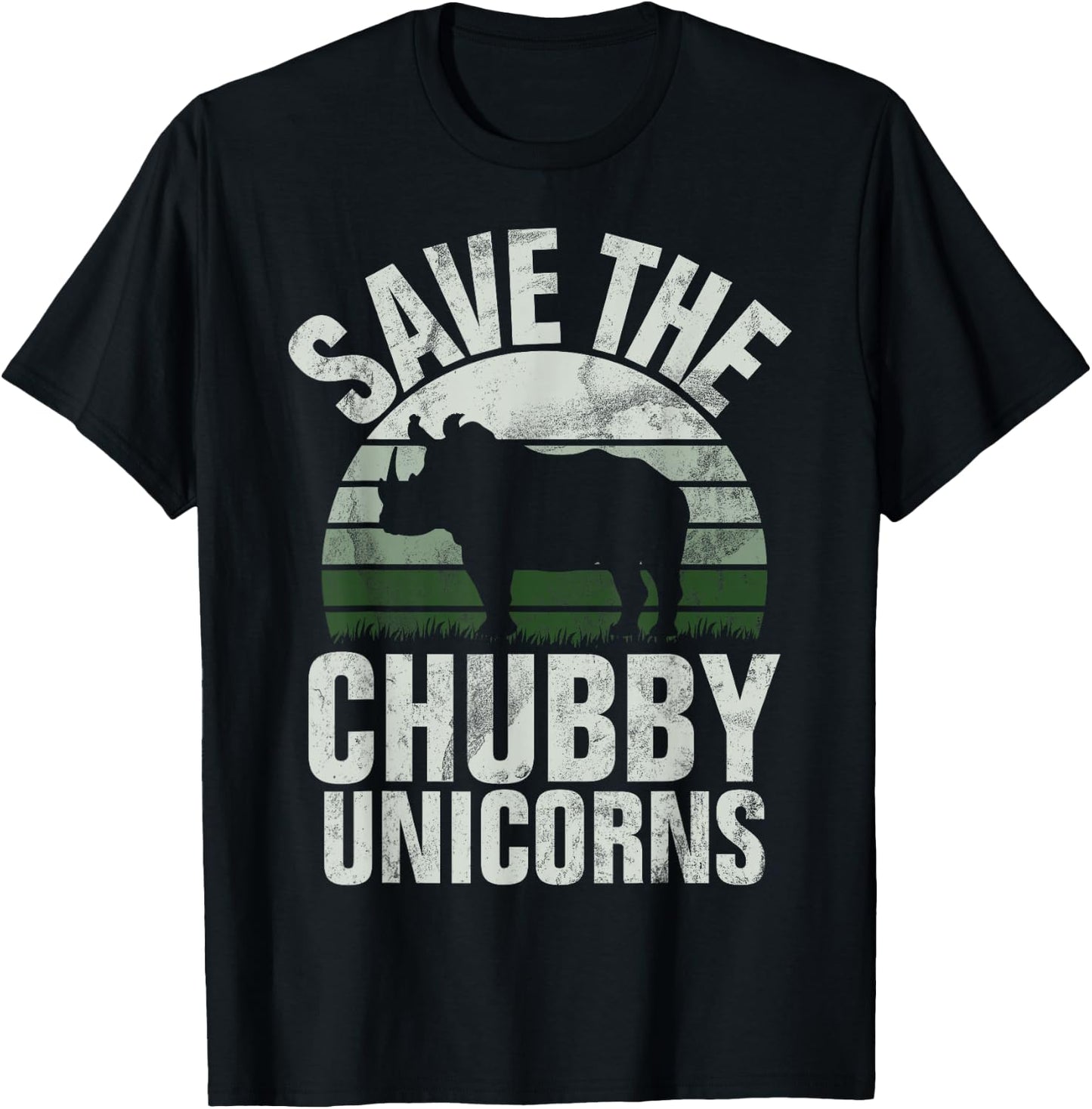 Save The Chubby Unicorns Fat Rino Rhinoceros Retro T-Shirt - T-Shirt | Black