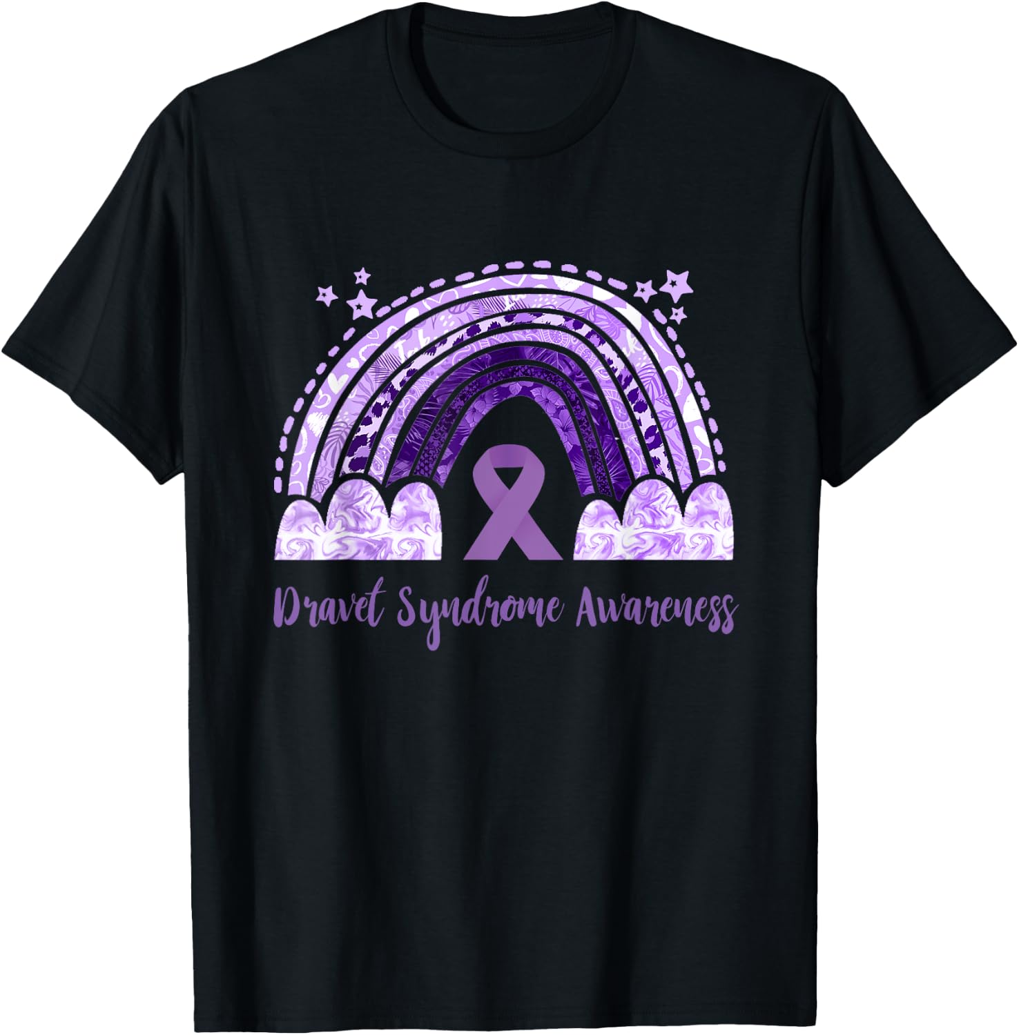 Dravet Purple Ribbon Dravet Syndrome Awareness Rainbow T-Shirt - T-Shirt | Black