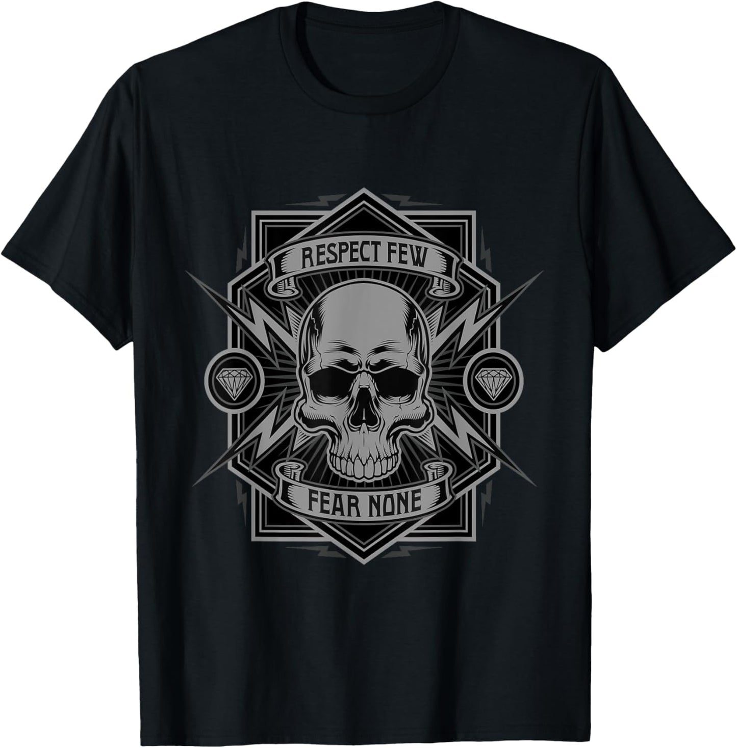 Biker Shirt, with Skull, Respect, fear none, men T-Shirt - T-Shirt | Black