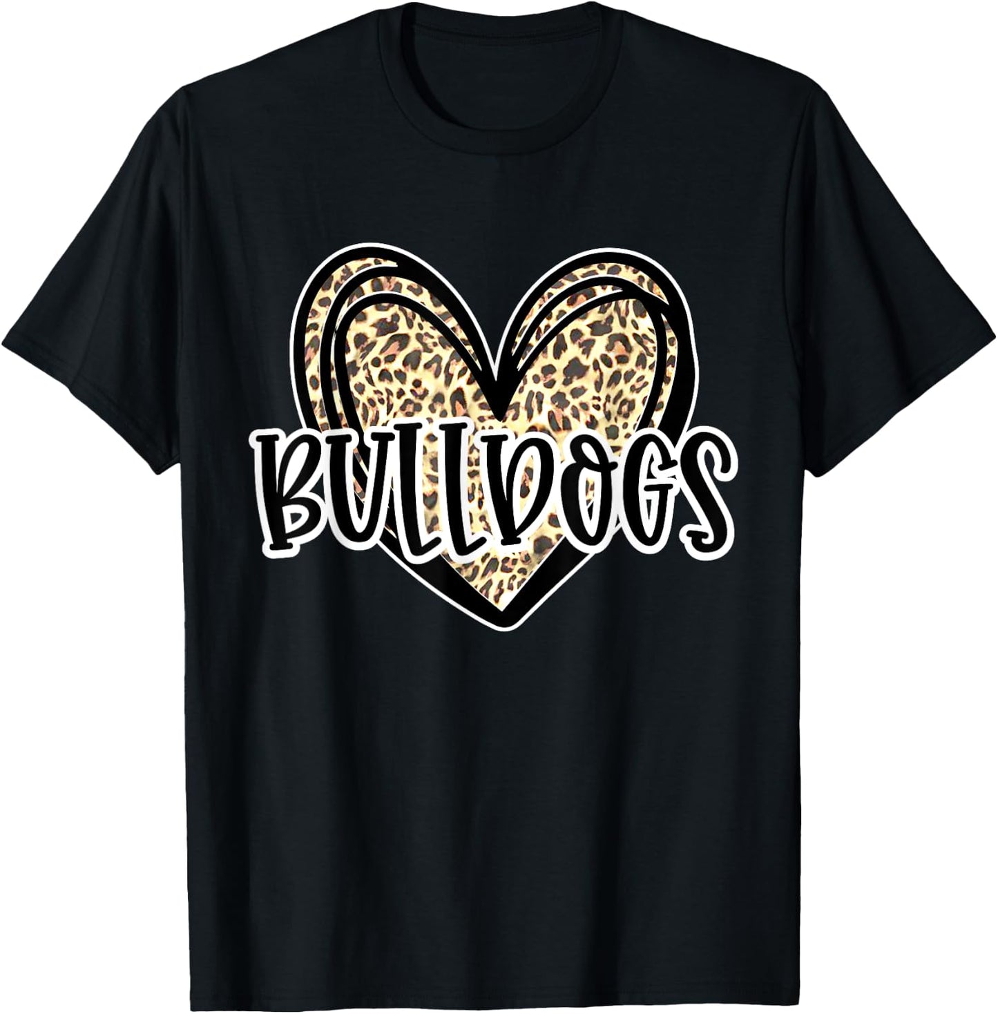 Bulldogs Mascot Leopard Cheetah Heart Fall Football Sport T-Shirt - T-Shirt | Black