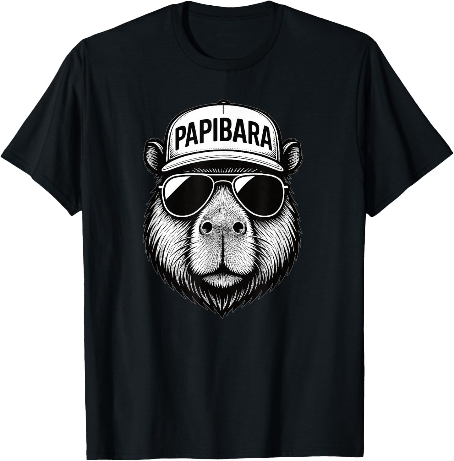 Papibara Cool Lustiger Capybara Papa Vatertag T-Shirt - T-Shirt | Black