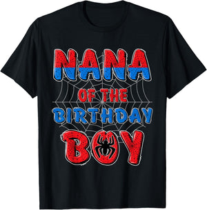 Nana of the Birthday Boy Matching Family Spider Web Party T-Shirt - T-Shirt | Black