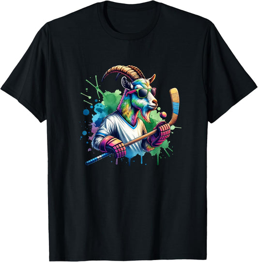 Unique Goat Ice Hockey Goalie Team Sports Design T-Shirt - T-Shirt | Black