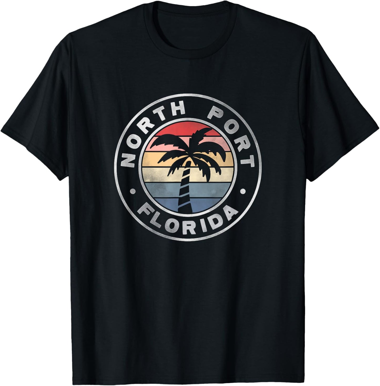 North Port Florida Sunset Palm Trees Beach Retro T-Shirt - T-Shirt | Black