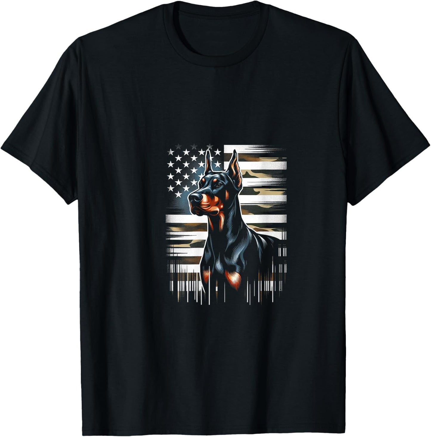 Doberman American Flag USA Flag T-Shirt - T-Shirt | Black