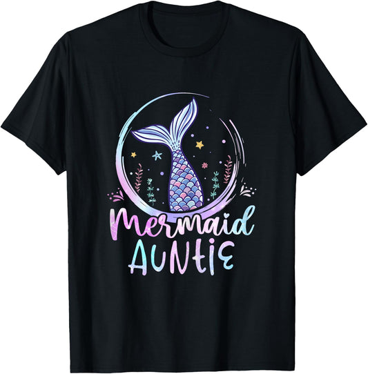 Mermaid Auntie Birthday Mermaid Girl Beach Mermaid Tail T-Shirt - T-Shirt | Black
