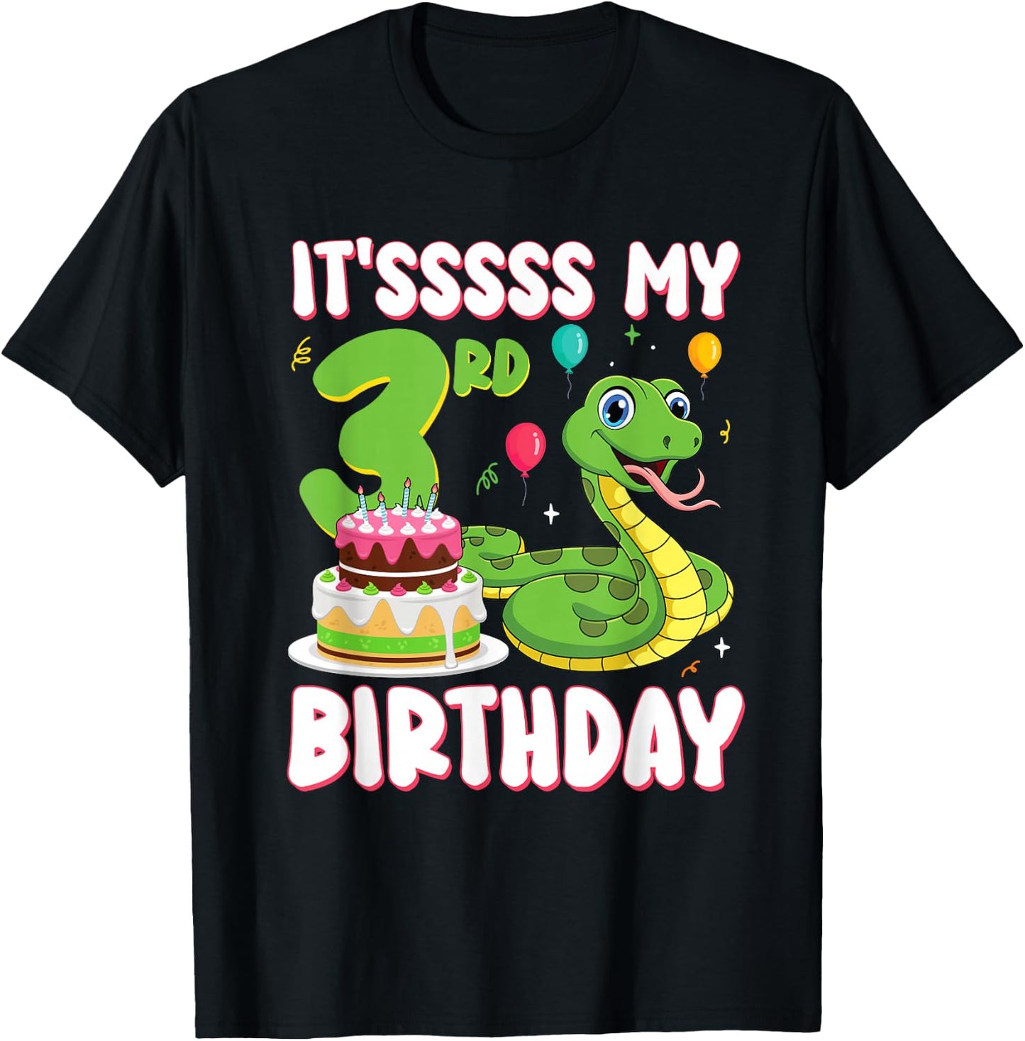 3 Year Old Snake 3rd Birthday Python Party Kids T-Shirt - T-Shirt | Black