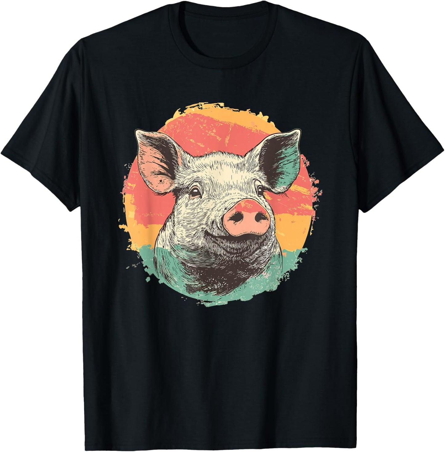 Vintage Pig Sunset Retro Farm Style Animal T-Shirt - T-Shirt | Black