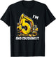 Kids I'm 5 And Crushing It 5th Birthday Excavator T-Shirt - T-Shirt | Black