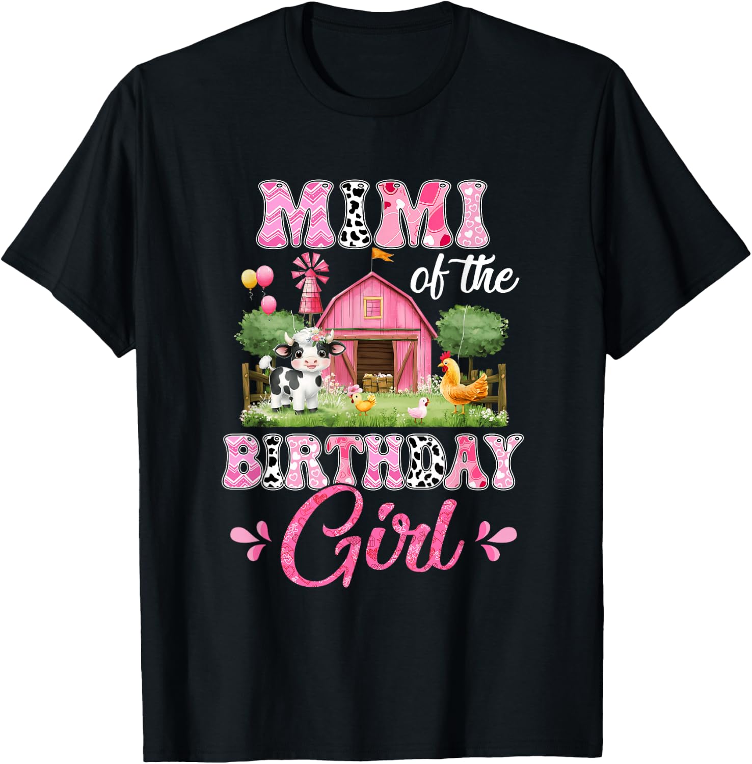 Mimi Of The Birthday Girl 1St Birthday Cow Farm Family T-Shirt - T-Shirt | Black