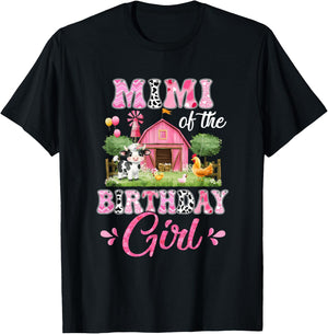 Mimi Of The Birthday Girl 1St Birthday Cow Farm Family T-Shirt - T-Shirt | Black