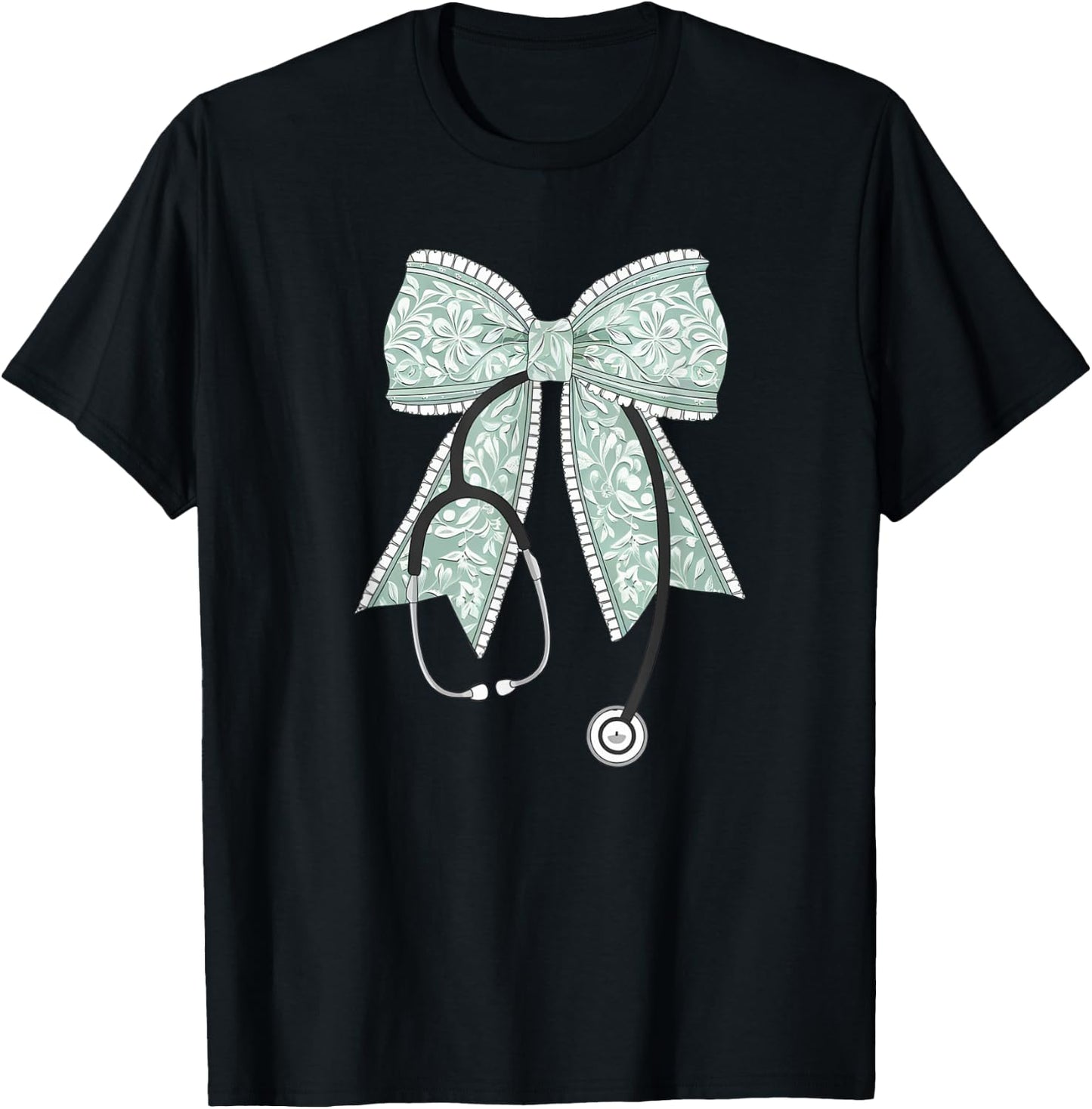 Nurse Doctor Coquette Bow Stethoscope Cute Nursing Ribbon T-Shirt - T-Shirt | Black