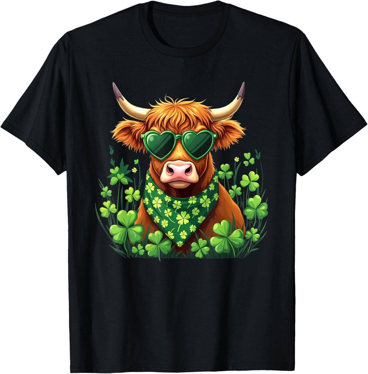 Cute Highland Cow St Patrick's Day Shamrock Cow Lover Women T-Shirt - T-Shirt | Black