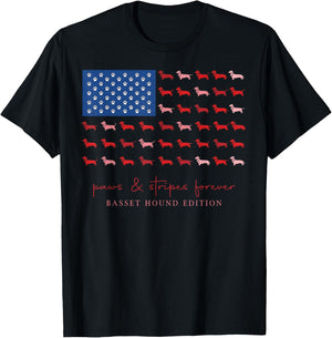 Paws and Stripes Forever Basset Hound USA Flag 4th of July T-Shirt - T-Shirt | Black