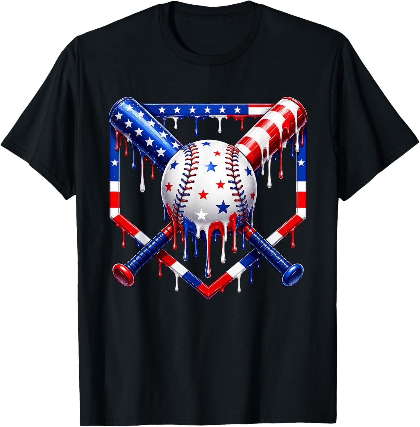 Baseball Drip Ice Cream USA Flag 4th of July Boys Youth Kids T-Shirt - T-Shirt | Black