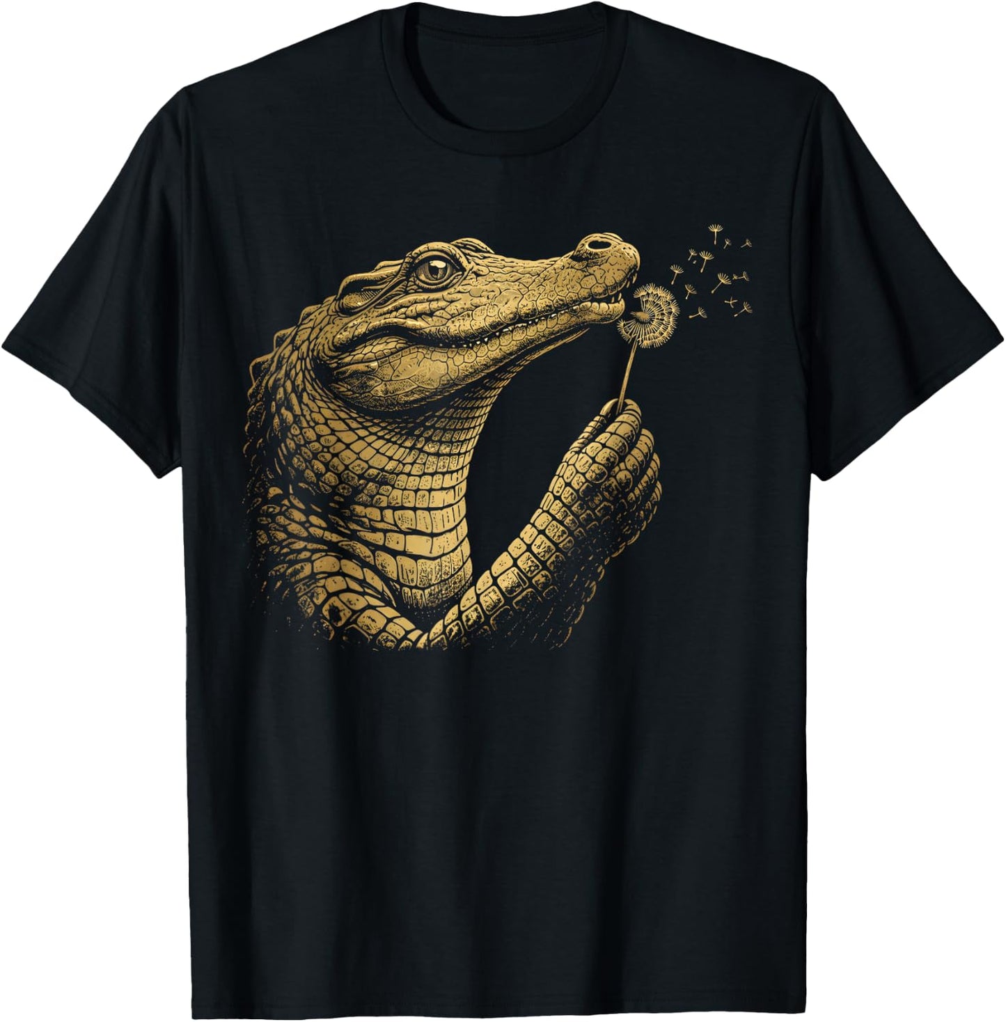 Funny Crocodile Blowing Wishes Alligator Blowing Dandelion T-Shirt - T-Shirt | Black
