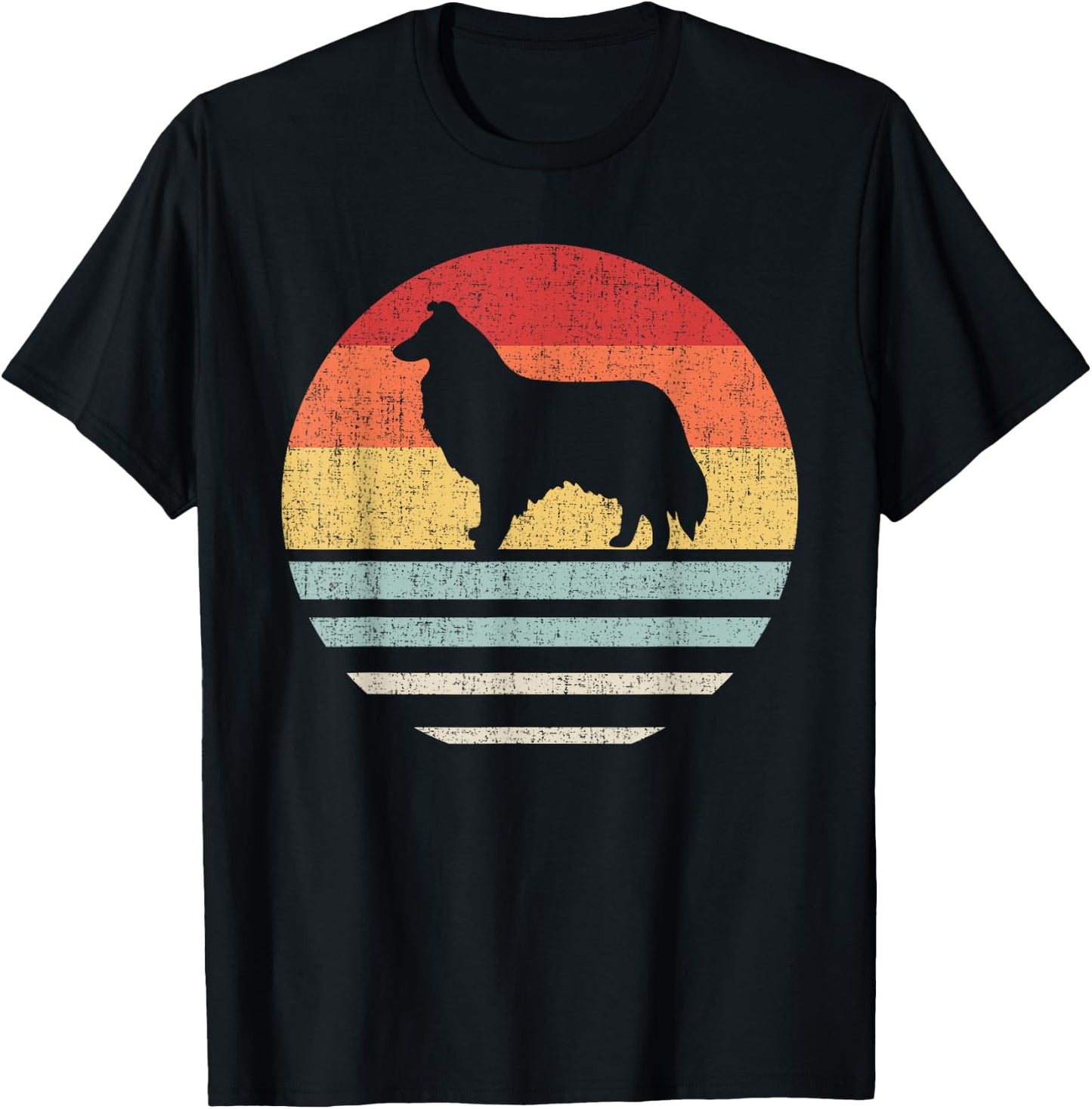 Vintage Retro Rough Collie Dog Mom Dad Cute Dog Lover Owner T-Shirt - T-Shirt | Black