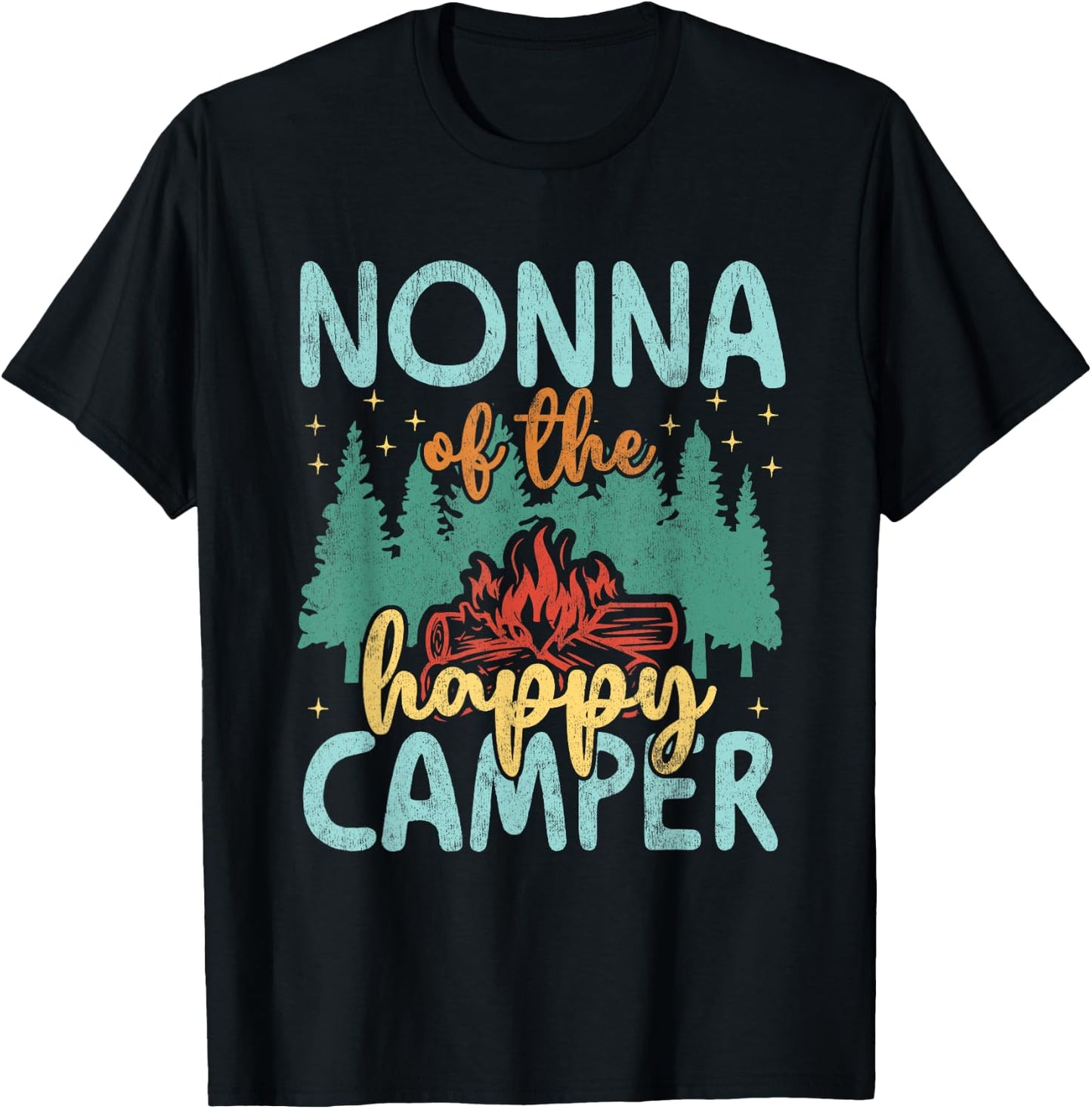 Nonna of Happy Camper 1st Birthday Party Retro Nonna T-Shirt - T-Shirt | Black