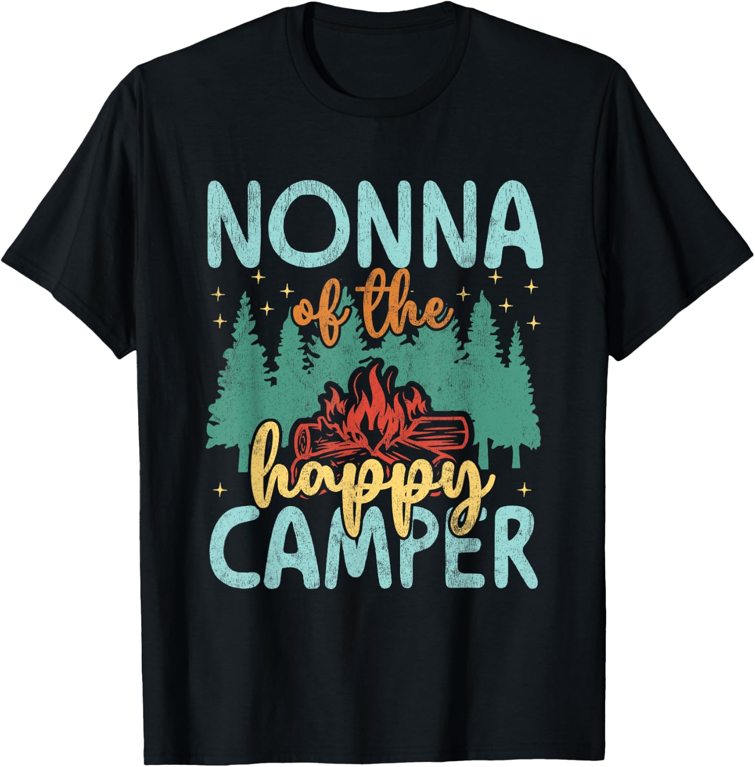 Nonna of Happy Camper 1st Birthday Party Retro Nonna T-Shirt - T-Shirt | Black